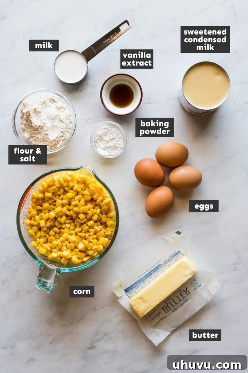 Golden Sweet Corn Cake 3 Ingredients for Pan de Elote on a table.