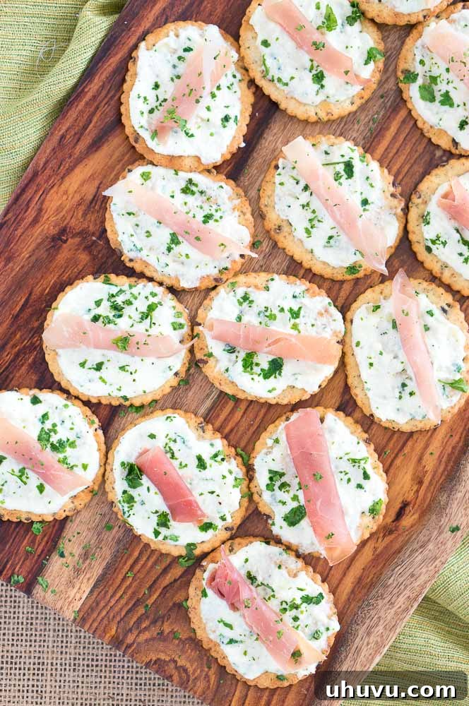 Ricotta and Prosciutto Cracker Appetizers, an elegant and easy party snack