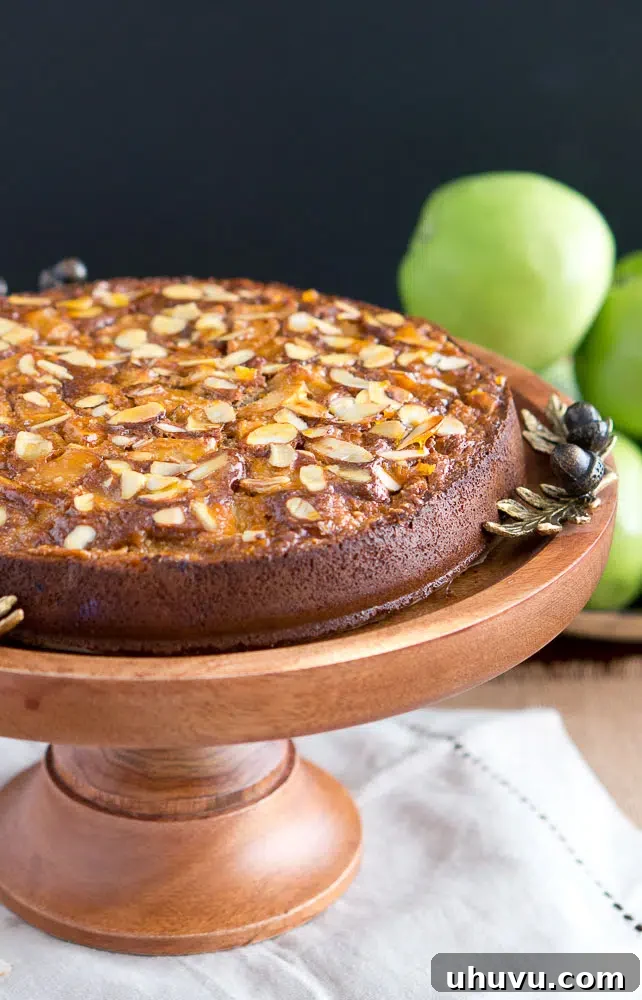 Beautifully glazed Apple Almond Cake, ready to be served