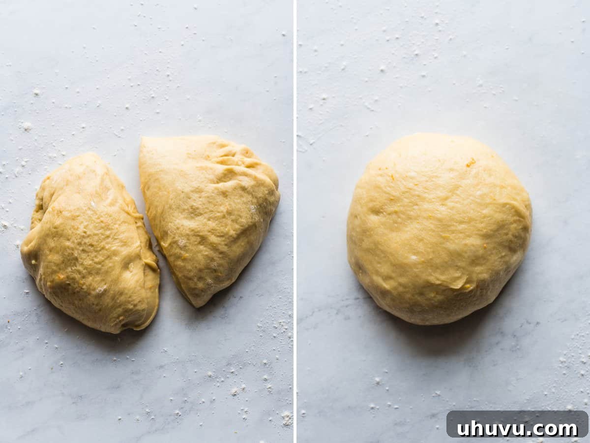 Sweet Epiphany Crown 6 Rosca de Reyes dough sliced in half.
