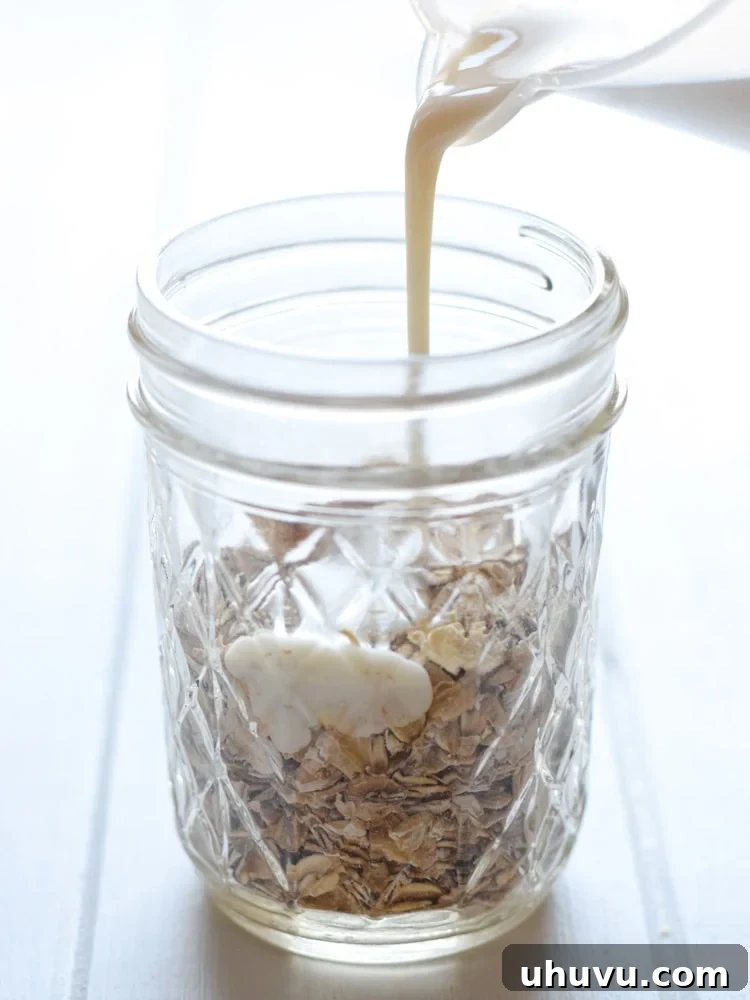 Triple Milk Overnight Oat Bliss 3 Preparing Mexican Tres Leches Overnight Oats in a jar