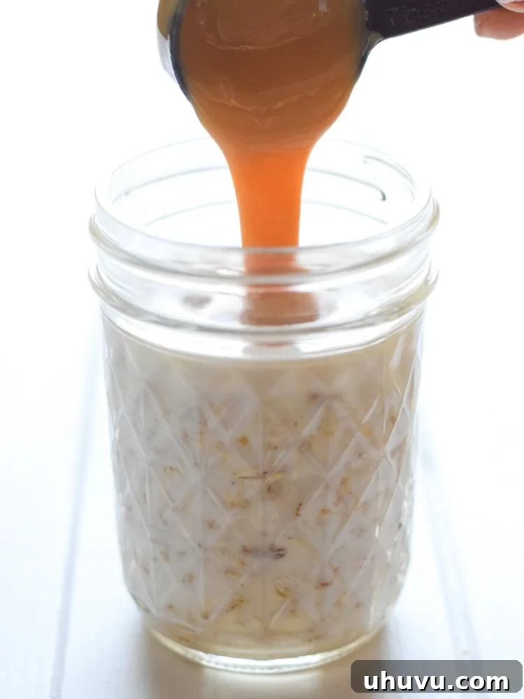 Triple Milk Overnight Oat Bliss 4 Close-up of Tres Leches Overnight Oats mixture before chilling