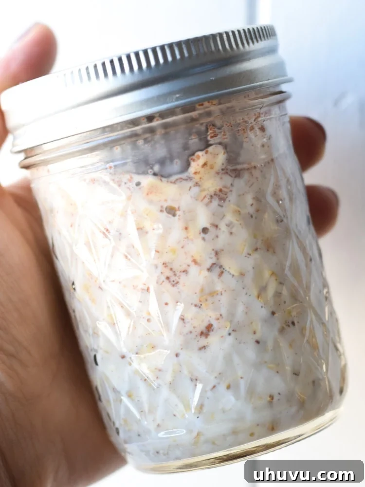 Triple Milk Overnight Oat Bliss 5 Overhead shot of assembling Tres Leches Overnight Oats