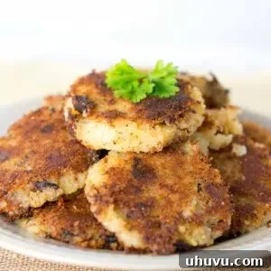 Close-up of golden brown Leftover Mashed Potato & Bacon Patties