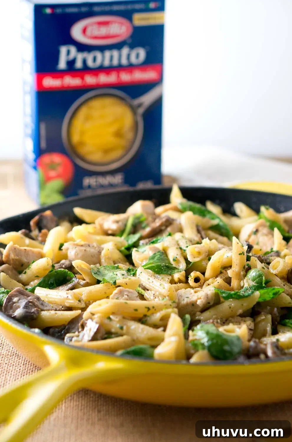 A close-up of the creamy texture of the Chicken Penne pasta