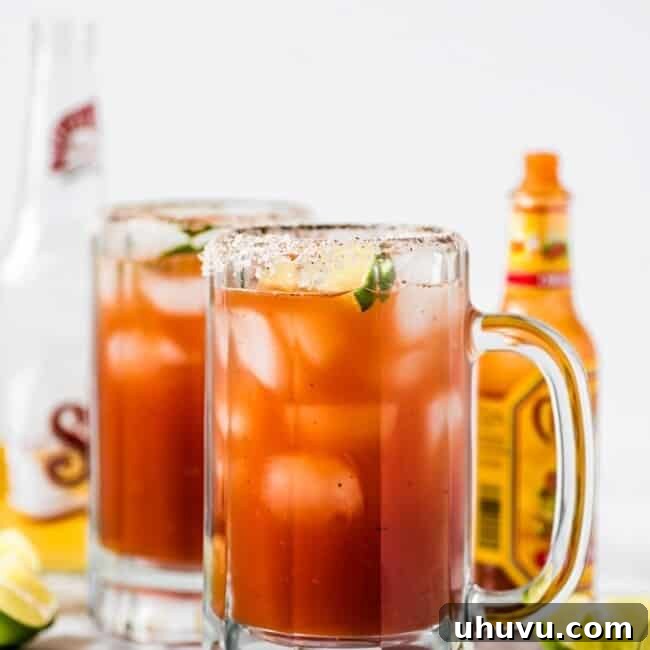 This refreshing Michelada recipe made with Clamato juice and Mexican beer is the perfect cocktail for brunch or alongside your favorite Mexican party foods!