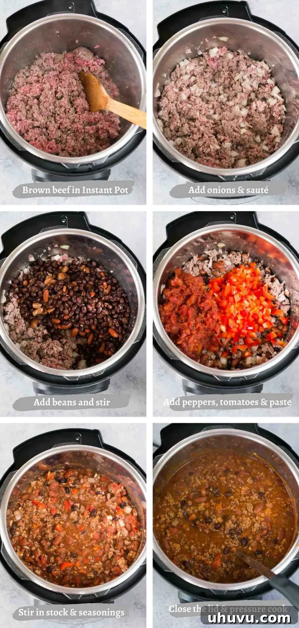 Hearty Instant Pot Chili 6 process images of making chili in the instant pot