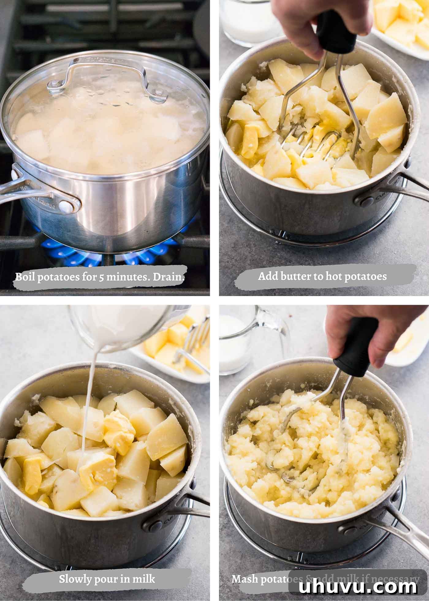 Velvety Mashed Potatoes 4 process images of making mashed potatoes
