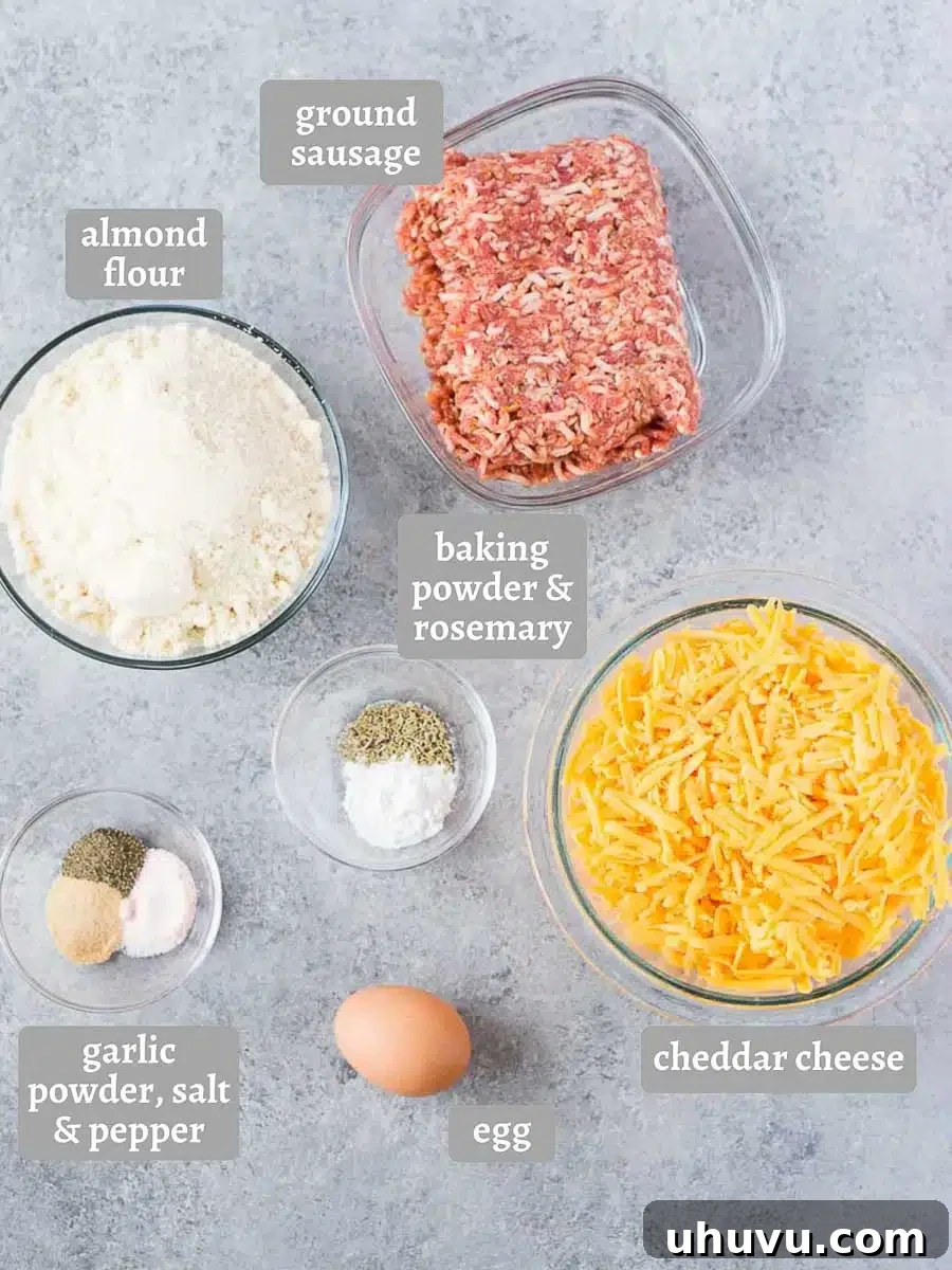 Delicious Grain-Free Keto Sausage Bites 4 All the fresh ingredients for gluten free sausage balls laid out