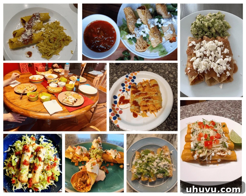May Flavors Cook-Off 4 A collage of various homemade flautas submissions from the April cooking challenge, displaying diverse preparations, fillings, and presentations, all looking equally delicious and inspiring.