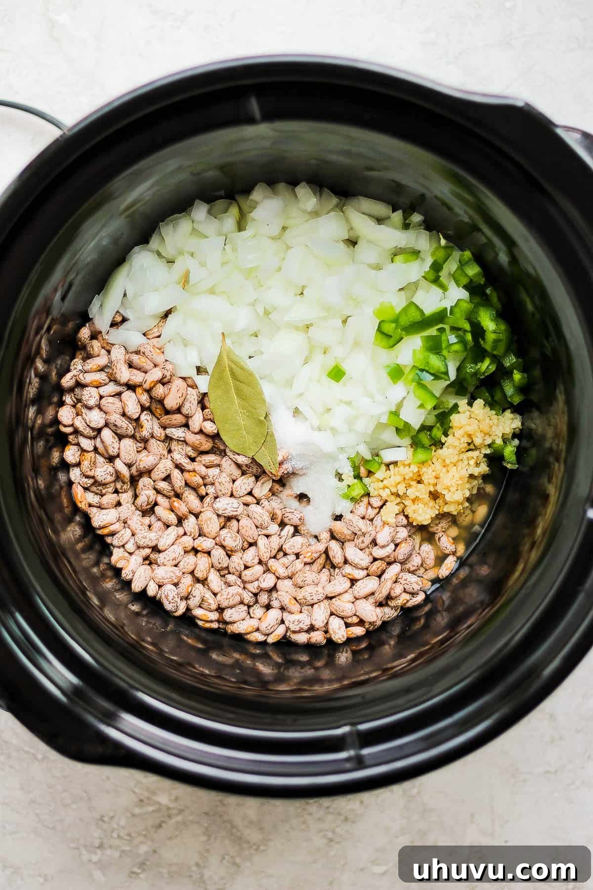 Easy Slow Cooker Pinto Beans 5 Ingredients for crock pot pinto beans in a slow cooker.