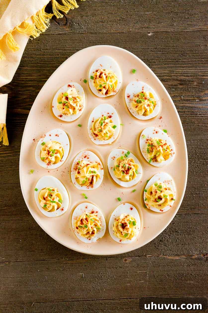 The Ultimate Deviled Eggs 3 Overhead shot of devilled eggs on a plate ready to eat