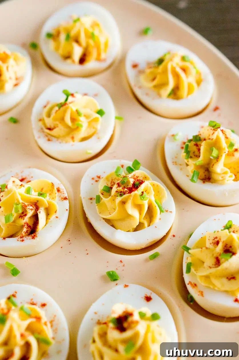 Classic Deviled Eggs on an egg tray