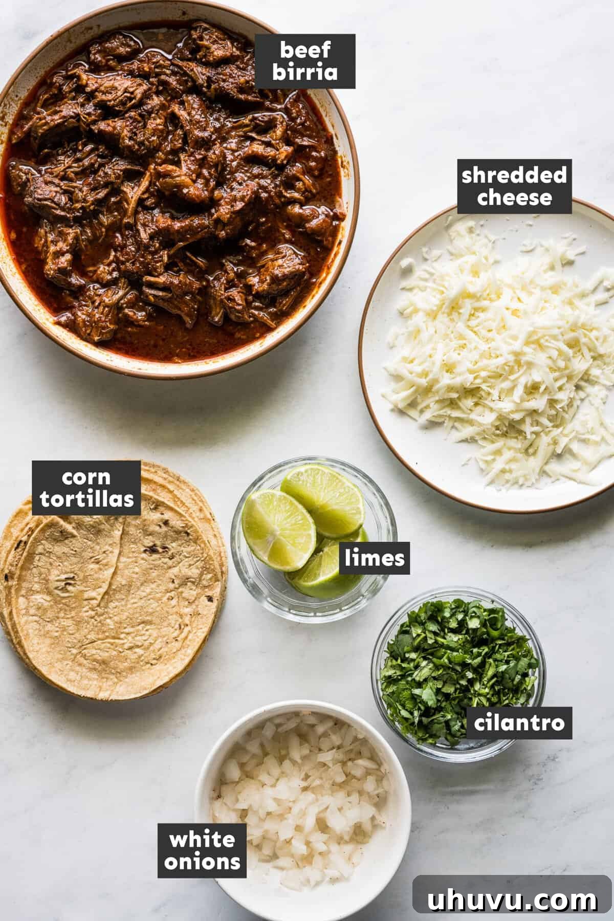 Birria taco ingredients on a table
