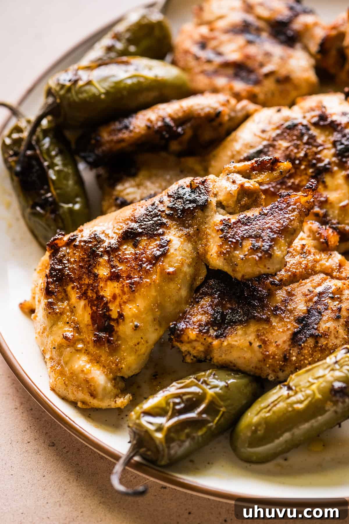 Your Secret to Perfectly Flavorful Chicken 6 Cooked chicken made from a chicken marinade, beautifully plated and ready to be served, garnished with fresh herbs.