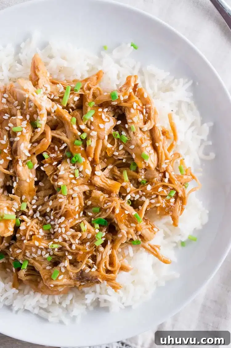 Sweet and Sticky Instant Pot Honey Sesame Chicken 3 Close-up of shredded Instant Pot Honey Sesame Chicken