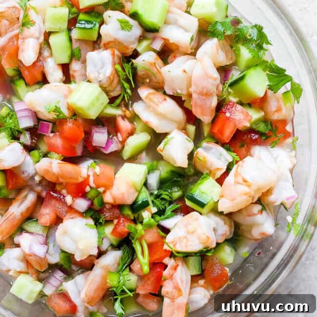 Ceviche The Zesty Seafood Sensation 10 A bowl of ceviche made with shrimp, avocado, tomatoes, cilantro, red onion, and citrus juices.