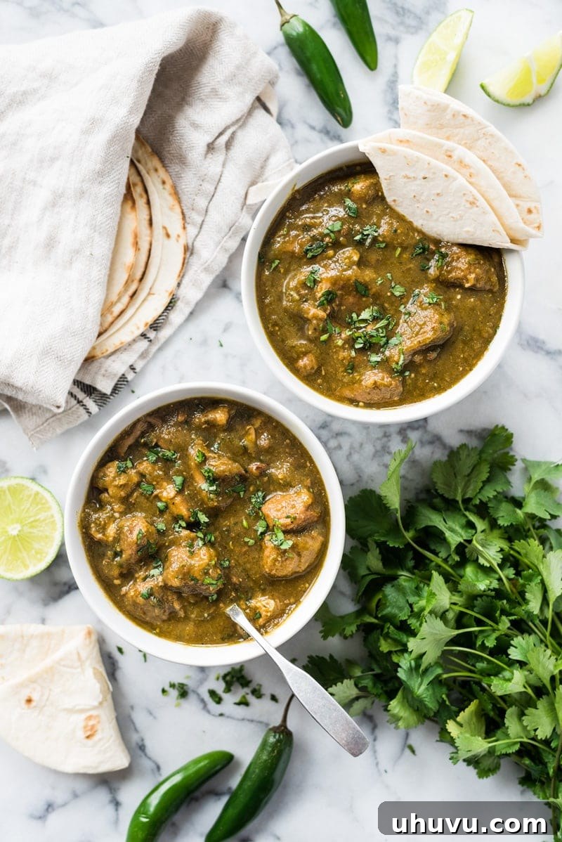 October Harvest Cook-Off 2023 2 This Mexican Pork Chile Verde is made of tender pieces of pork simmered in a flavorful tomatillo and chile broth. Serve in a bowl or with a side of rice for an authentic Mexican meal! (low carb, gluten free, paleo)