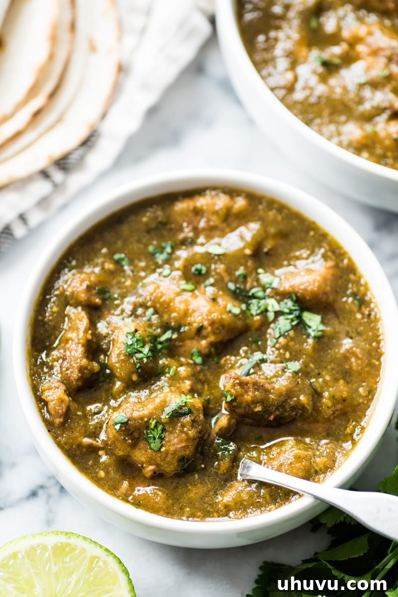 October Harvest Cook-Off 2023 3 This Mexican Pork Chile Verde is made of tender pieces of pork simmered in a flavorful tomatillo and chile broth. Serve in a bowl or with a side of rice for an authentic Mexican meal! (low carb, gluten free, paleo)