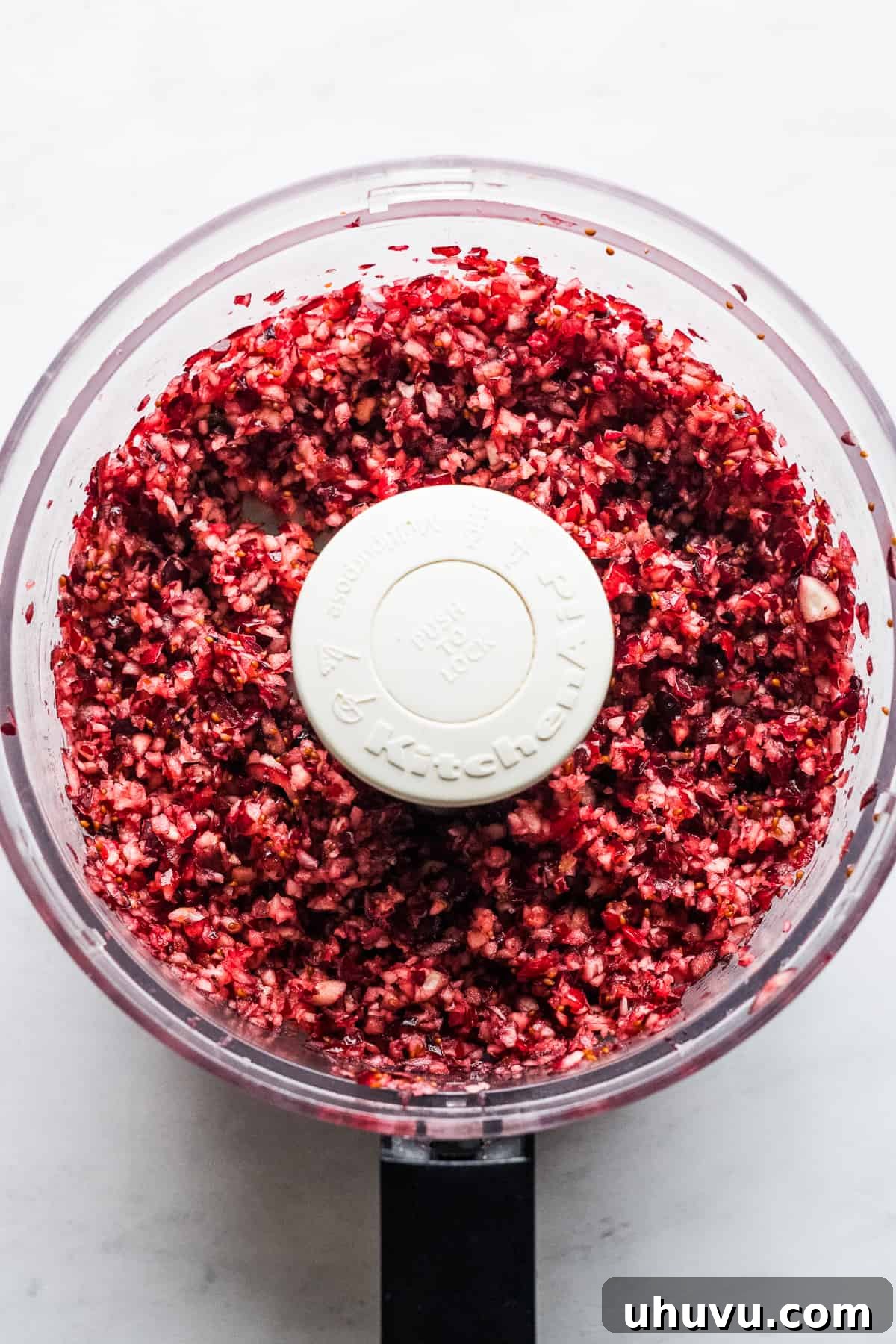 Tangy Cranberry Salsa 5 Finely chopped cranberries in a food processor, achieving the ideal salsa consistency.