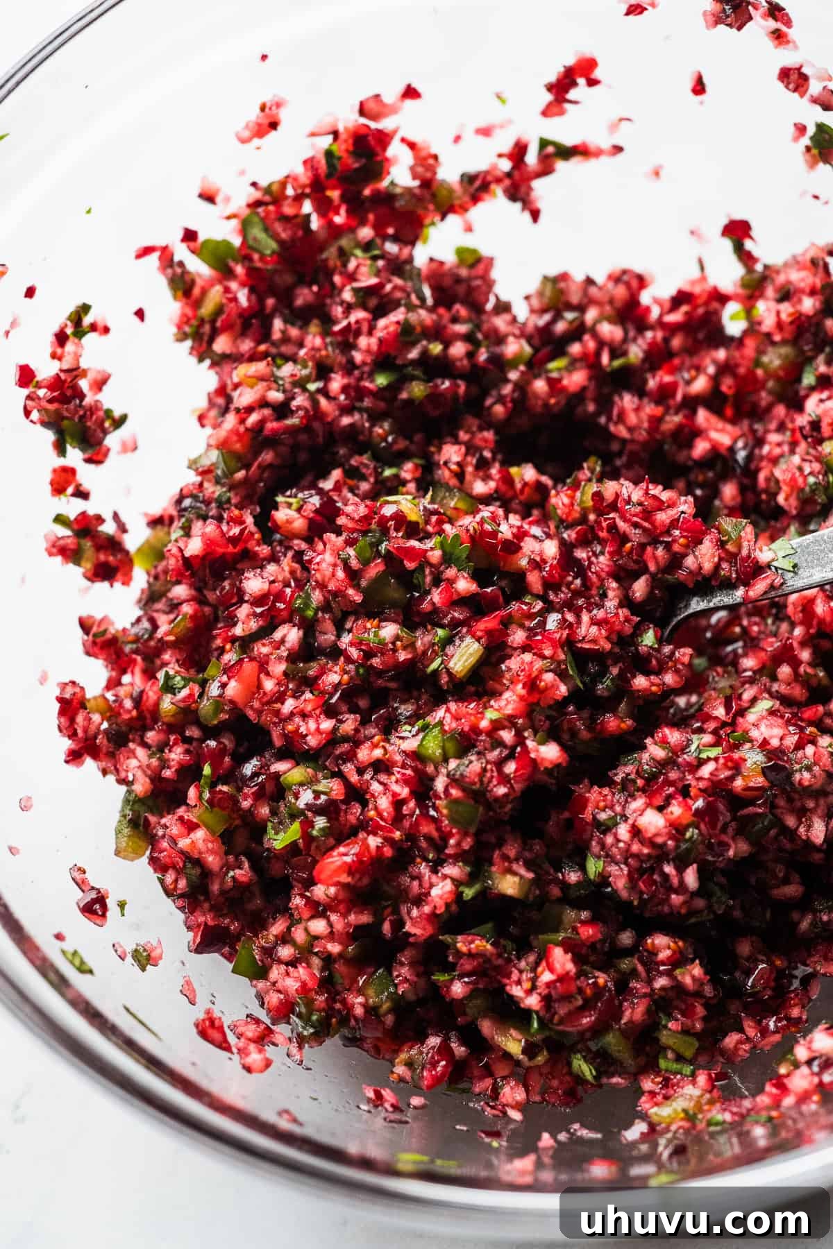 Tangy Cranberry Salsa 8 Cranberry salsa ready to be elegantly served over softened cream cheese.