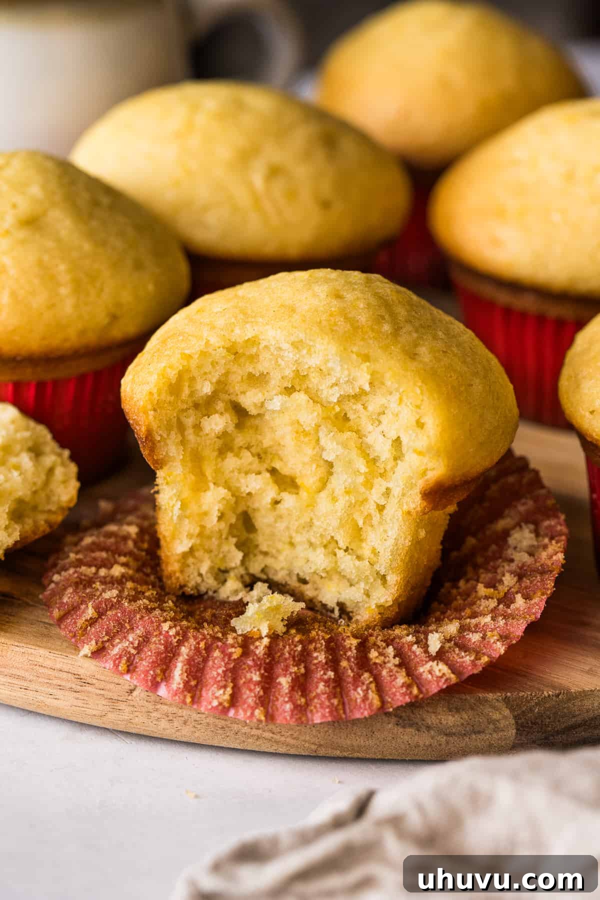 Spanish Muffins 10 A Mantecada with a bite taken out of it, showing the fluffy interior.