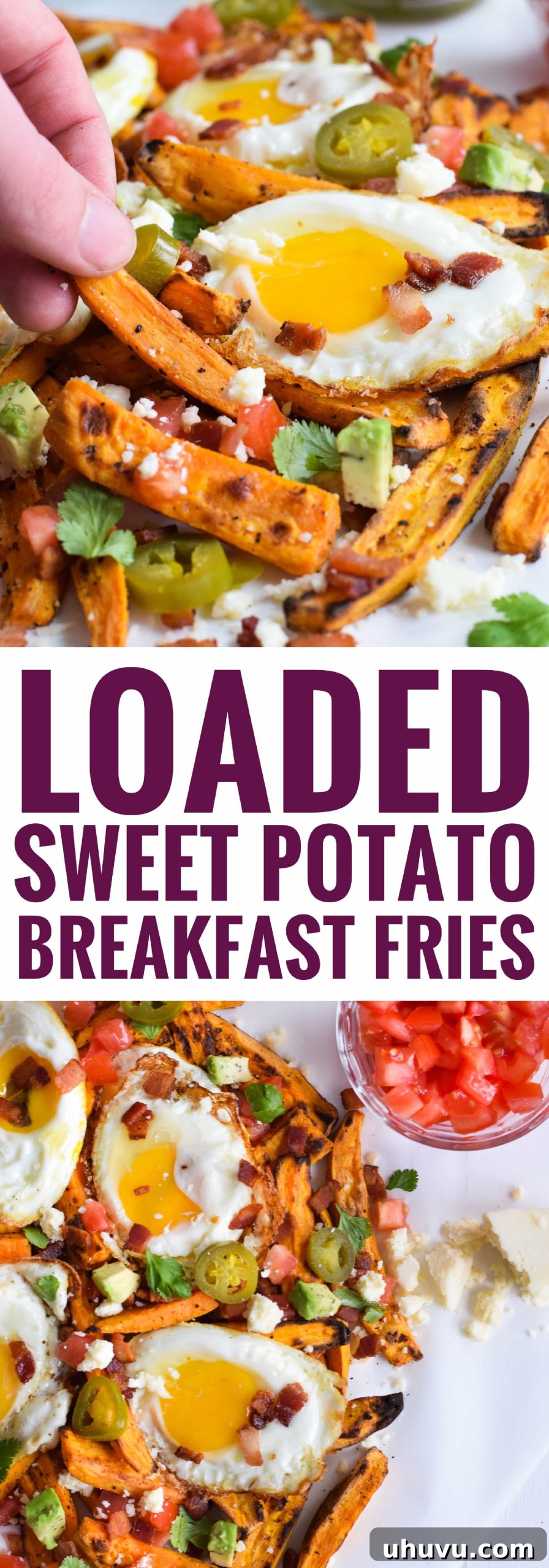 Another view of the richly topped sweet potato breakfast fries