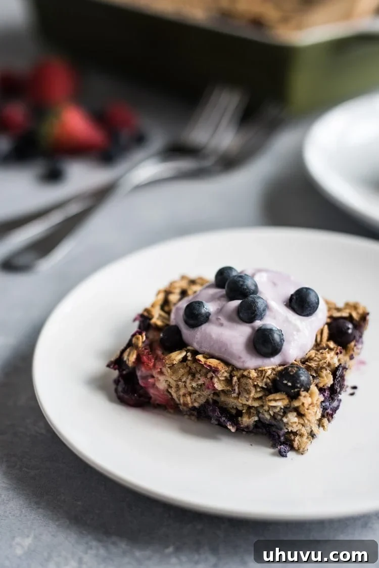 Banana Bread Berry Cinnamon Baked Oats 5 A healthy Banana Bread Baked Oatmeal recipe made with berries and cinnamon to start your morning off on the right foot! (gluten free + vegetarian)