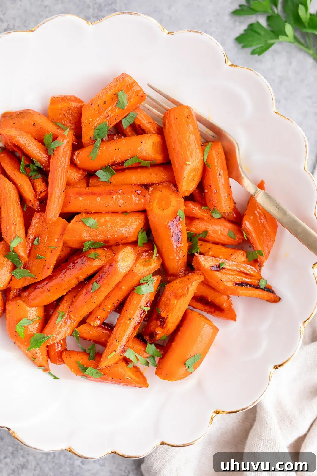 Golden Nectar Carrots 8 glazed roasted carrots with honey in a bowl