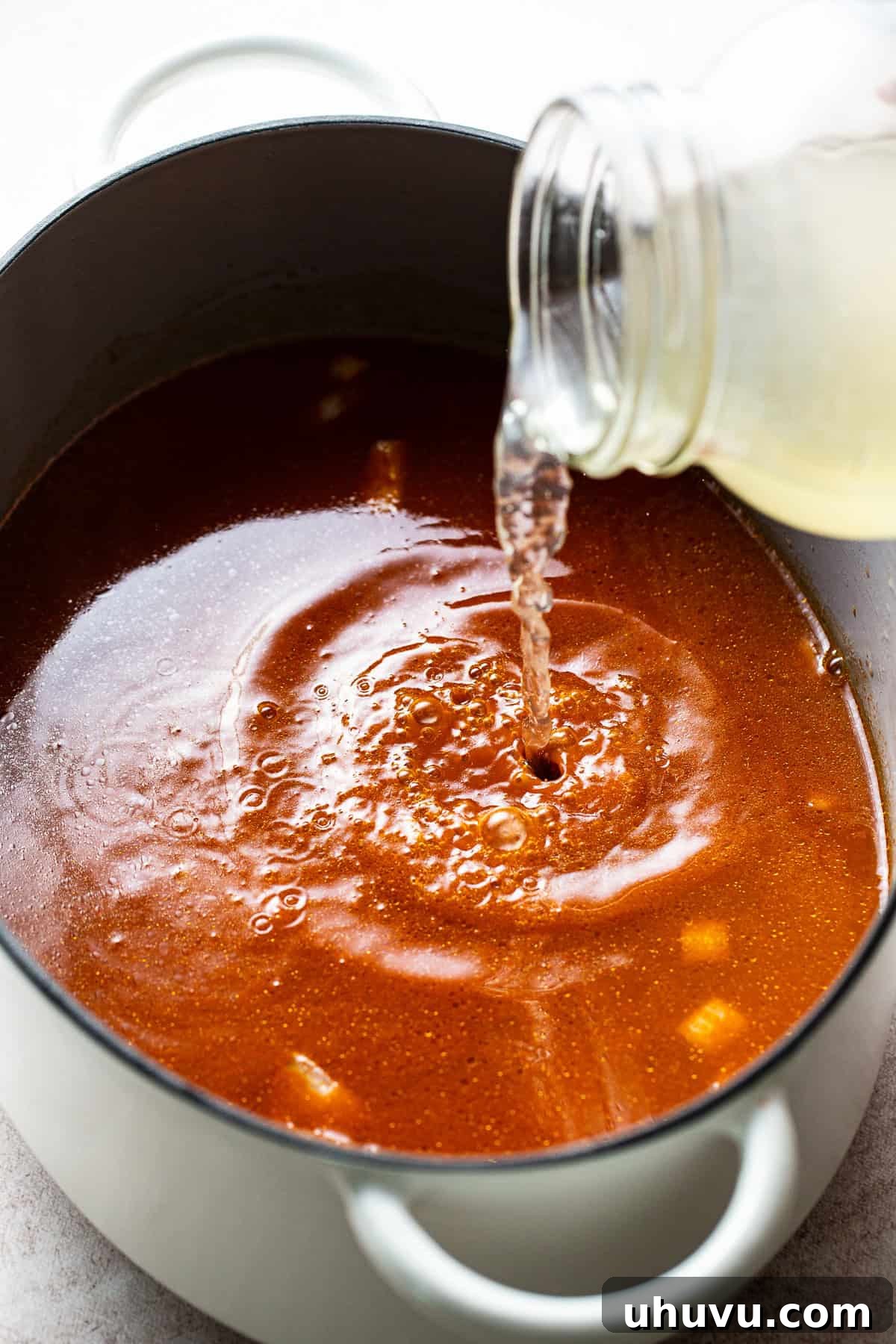 Spicy Mexican Shrimp Soup 6 Add homemade shrimp broth to chile sauce