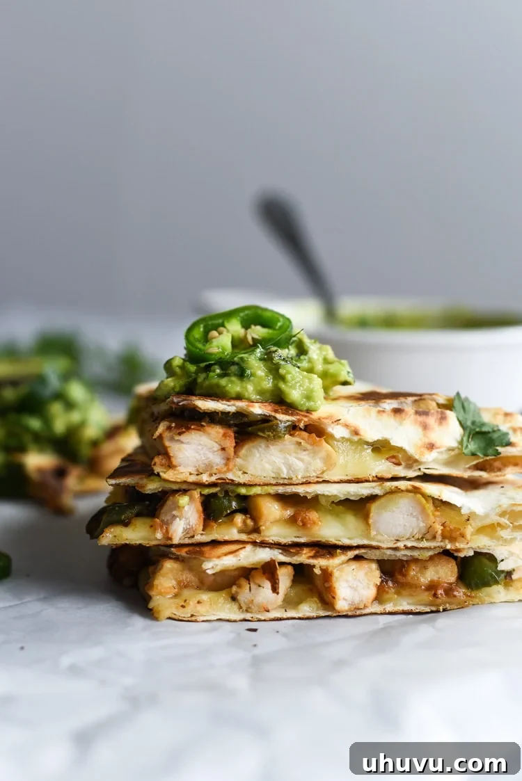 Sweet Heat Jalapeño Chicken Quesadilla, Honey Guacamole Perfection 5 Jalapeño Chicken Quesadillas sliced and served with a side of Honey Guacamole.