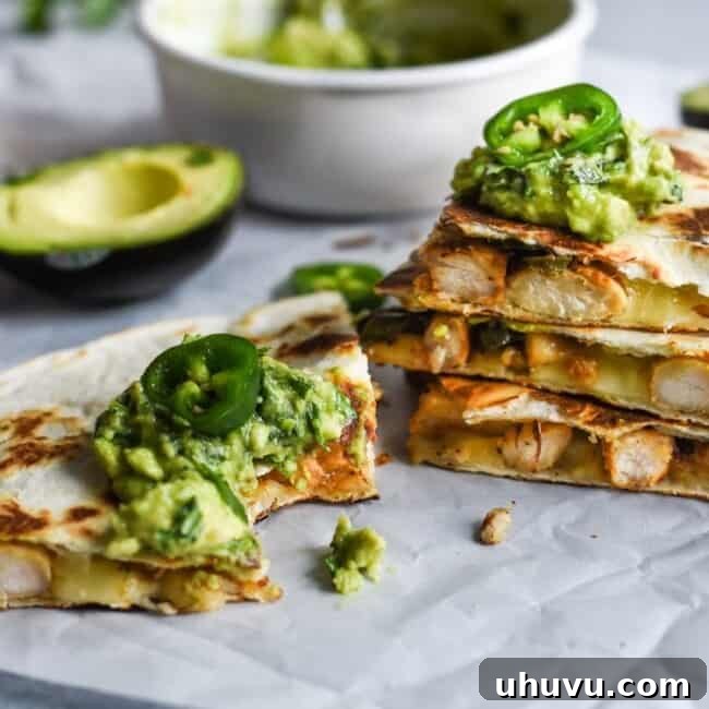 Honey Jalapeño Chicken Quesadillas with Honey Guacamole