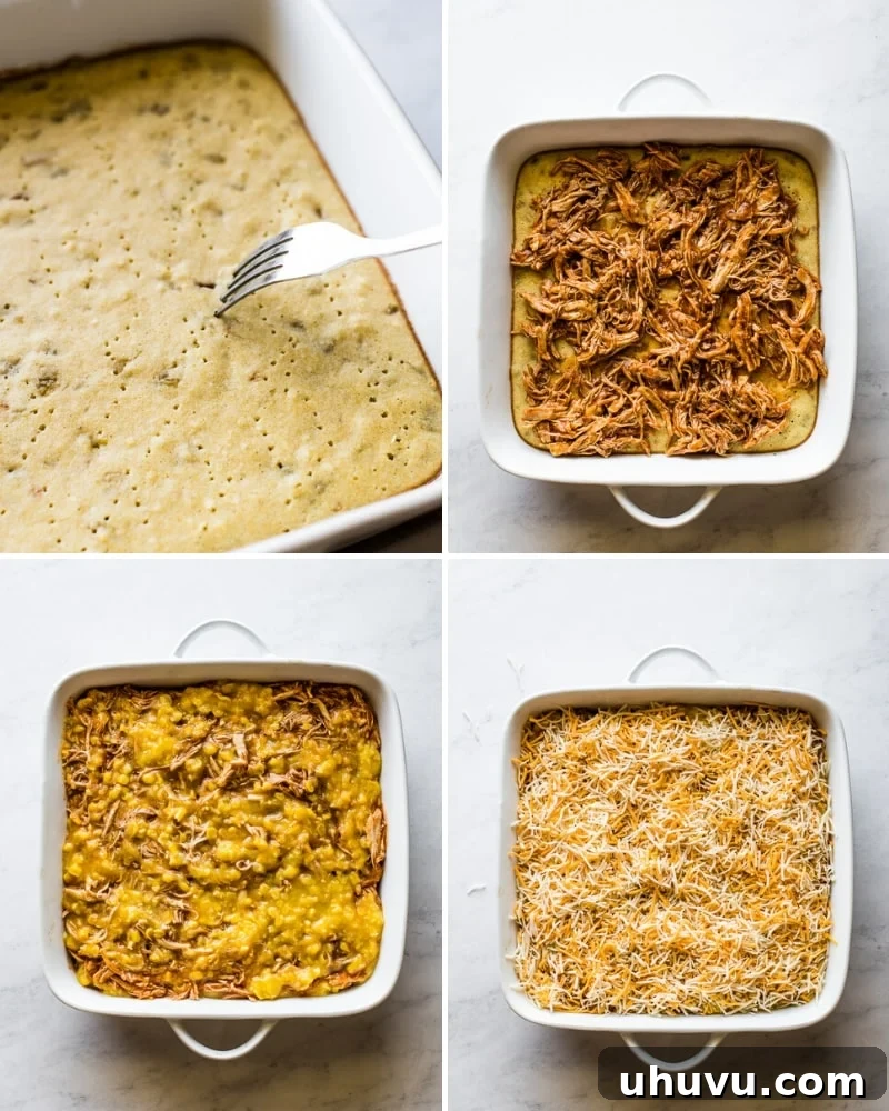 Southwest Chicken Tamale Bake 3 4 step by step photos of making chicken tamale casserole