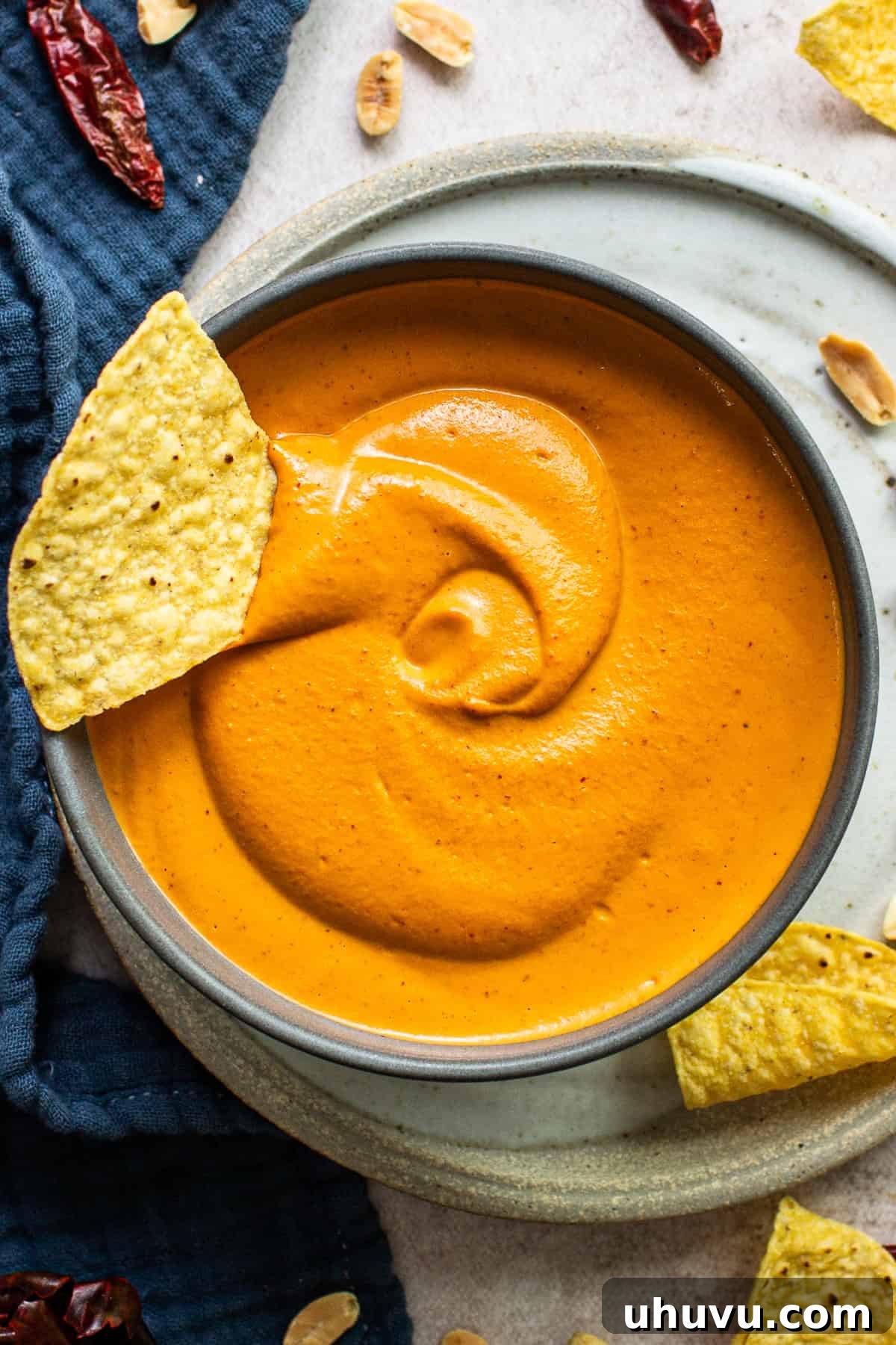 Creamy Peanut Salsa 2 A bowl of vibrant Salsa de Cacahuate, ready to be enjoyed with a tortilla chip.