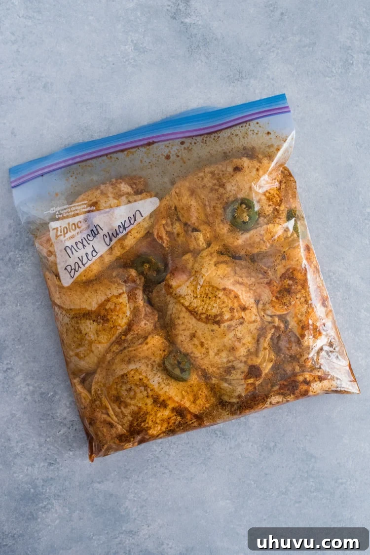 Quick & Flavorful Baked Mexican Chicken 3 This Easy Baked Mexican Chicken is quickly marinated in chili powder, cumin, oregano, and lime juice for a quick and easy weeknight dinner!