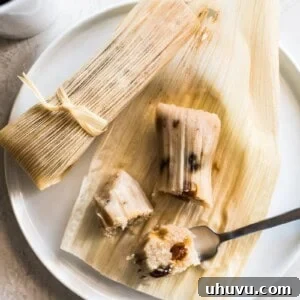 Classic Sweet Tamales, generously filled with plump raisins, offering a delightful treat.
