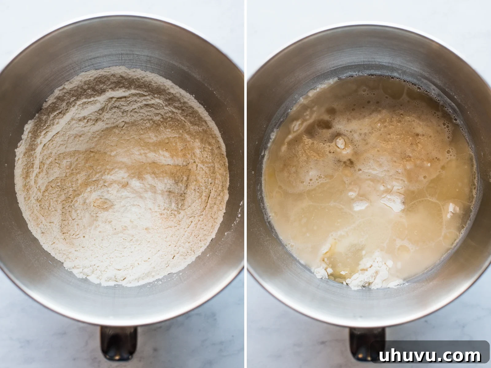 Mexican Bolillo Rolls 5 Flour, salt, yeast, sugar, and water in the bowl of a stand mixer for bolillo bread.