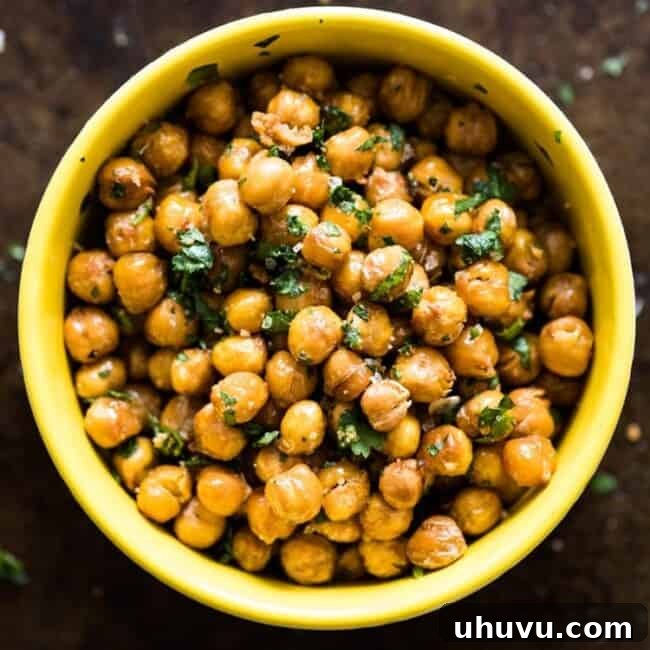 Cilantro Lime Roasted Chickpeas, a crunchy and flavorful vegan snack