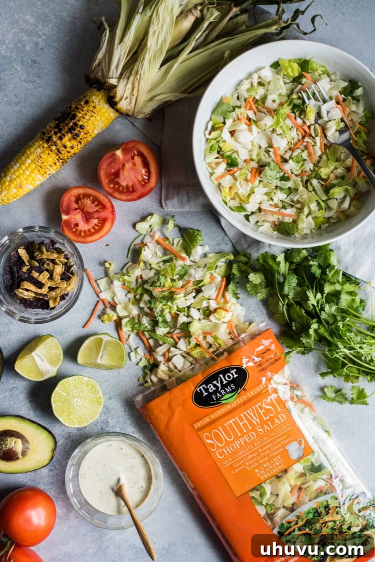 Grilled corn and chimichurri chicken, key ingredients for a fresh summer salad.