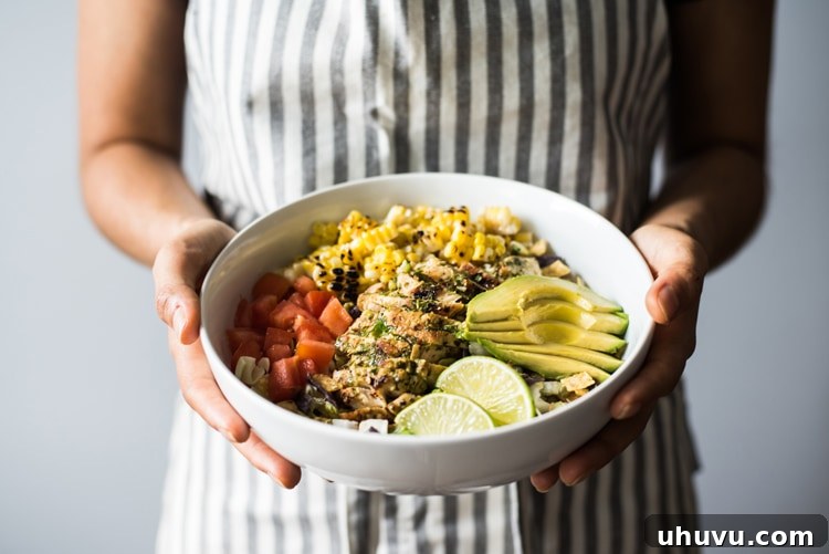 Close-up of the fresh ingredients in the Mexican Chimichurri Chicken Salad.