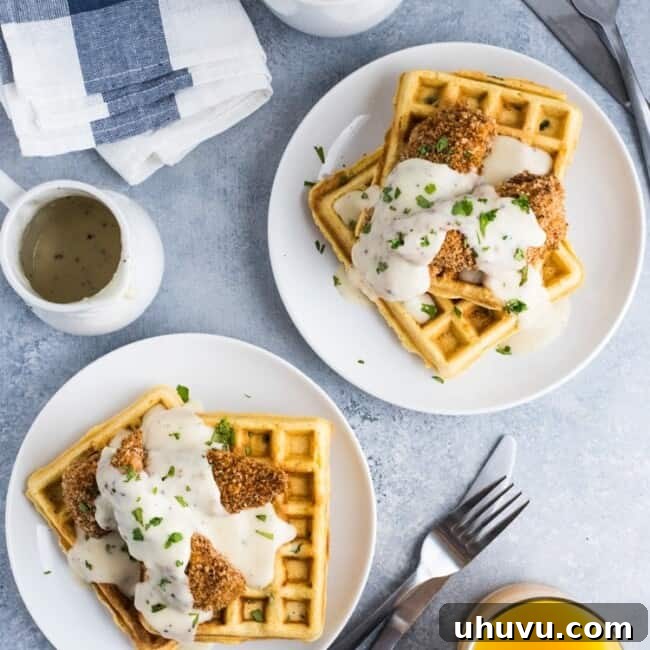 Jalapeno Cornbread Waffles with Chicken and Gravy
