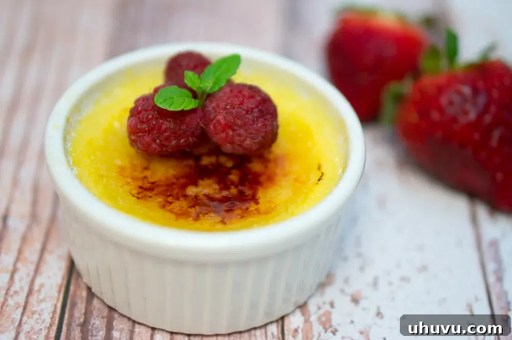 Perfectly caramelized Creme Brulee ready to be served