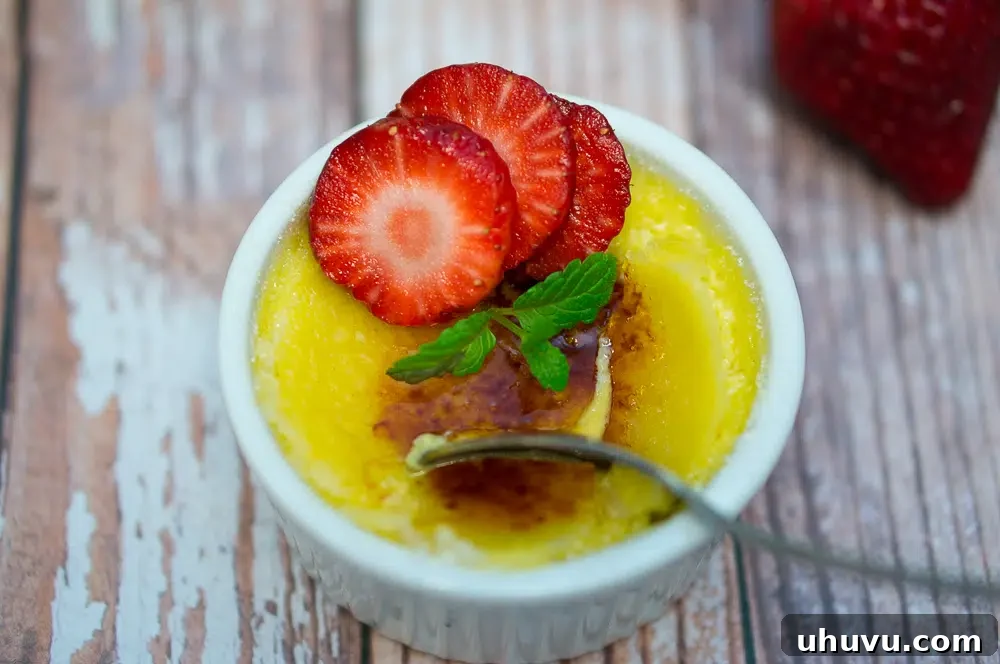 Close-up of the creamy Creme Brulee custard