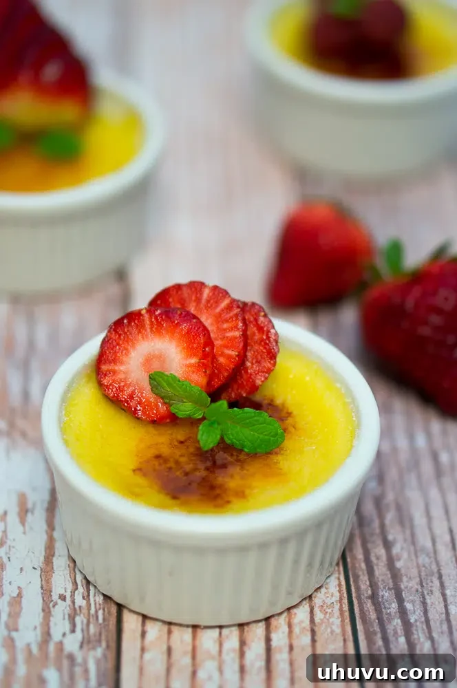 Creme Brulee with a spoonful taken out
