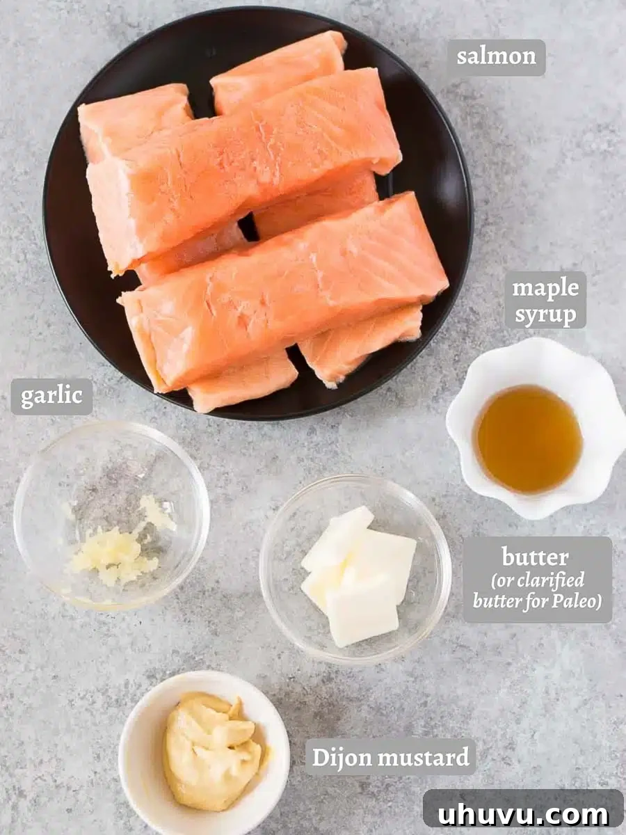 ingredients for making salmon with maple mustard glaze