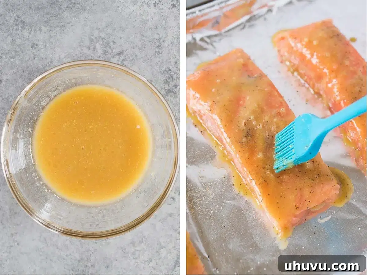 making maple glazed salmon in the oven - process shots