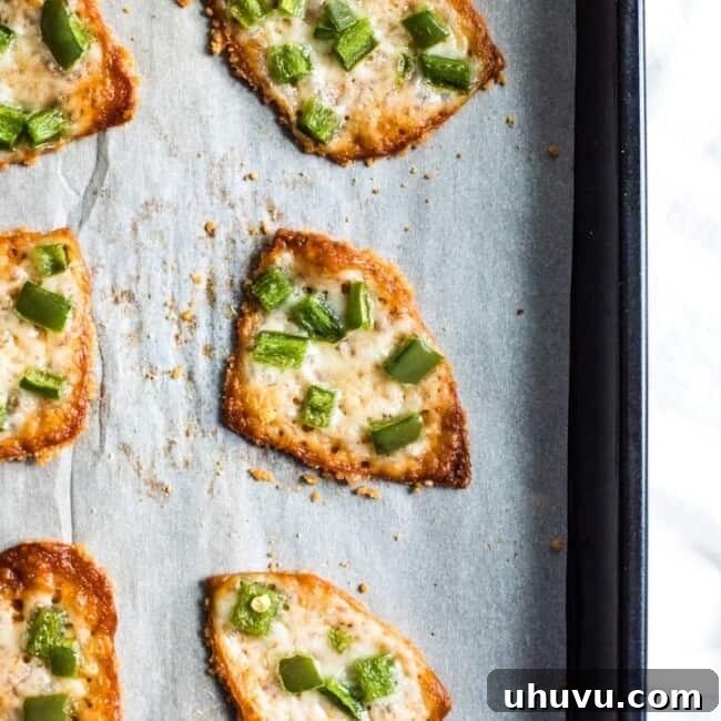These Jalapeno Parmesan Crisps are an easy low carb snack that will satisfy your cravings for crunchy, salty and cheesy chips! Ready in only 15 minutes!
