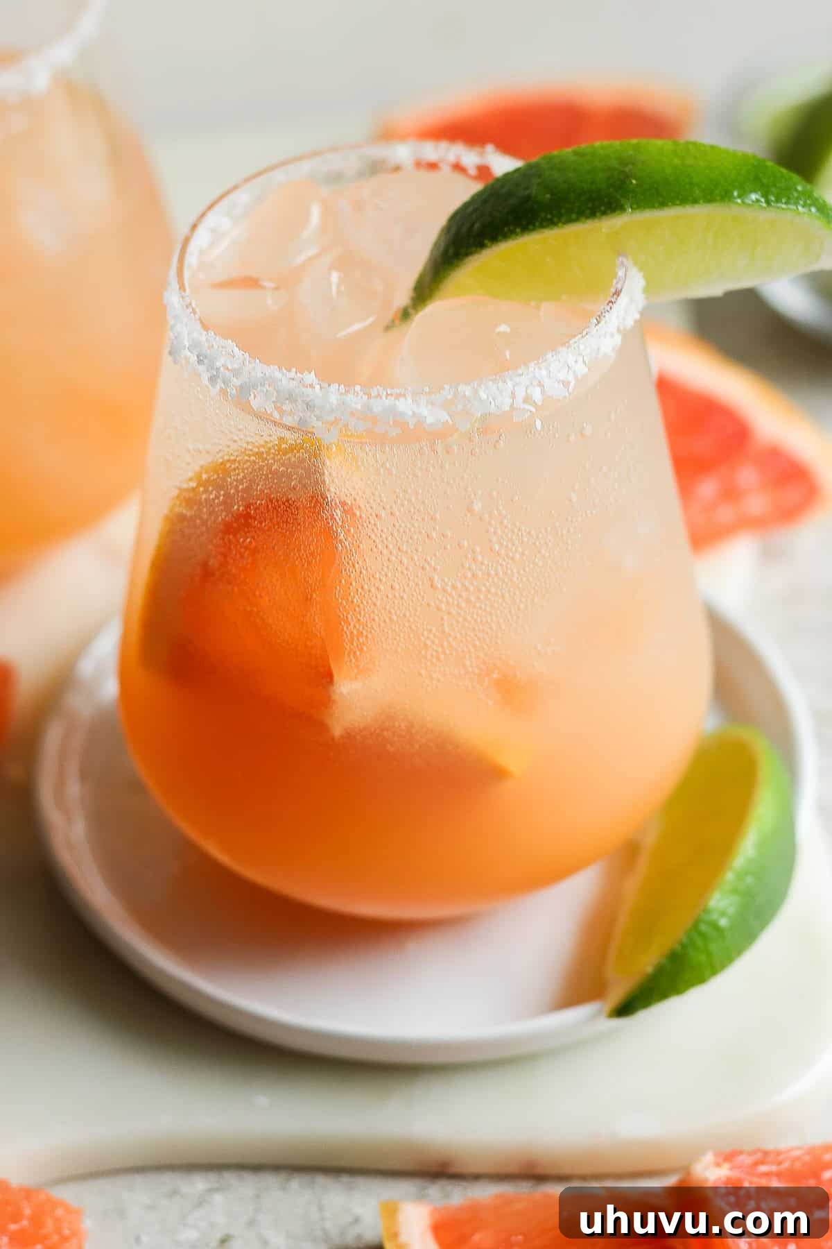 The Perfect Paloma 6 Paloma served in a glass with a lime garnish
