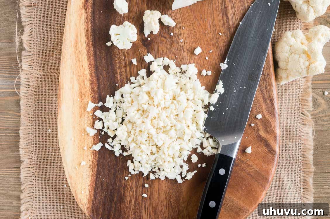 Easy Cauliflower Rice: Chopping florets by hand
