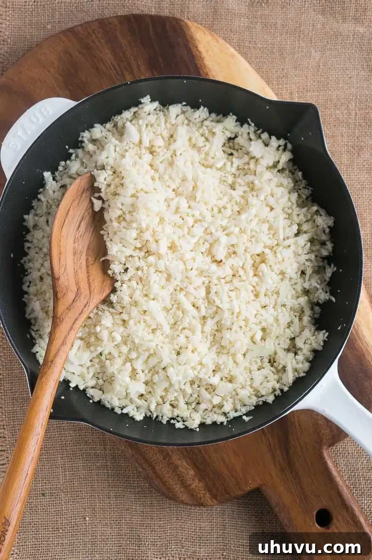 How To Rice Cauliflower: Cooking in a skillet